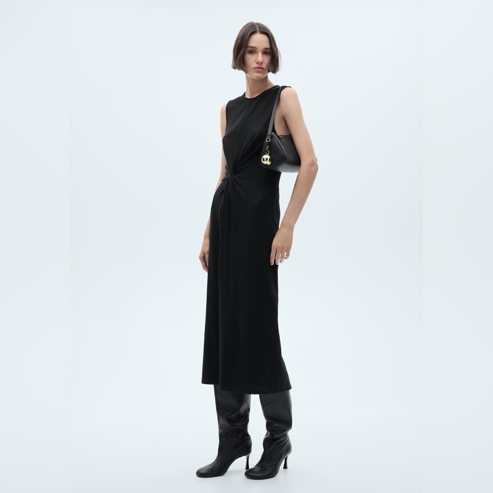 Mango Black midi dress with draped detail